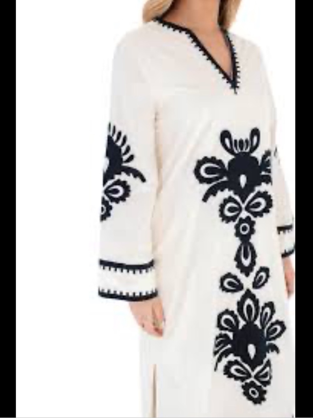 J. Marie Hanna Embroidered White Midi Dress with Black Detail